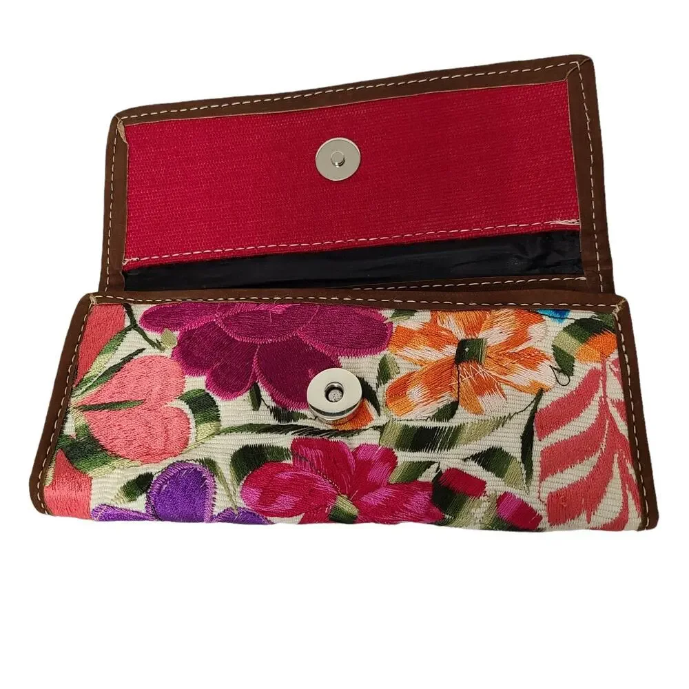 Bohemian Floral Embroidered‎ Women's Trifold Wallet Made in Guatemala Colorful